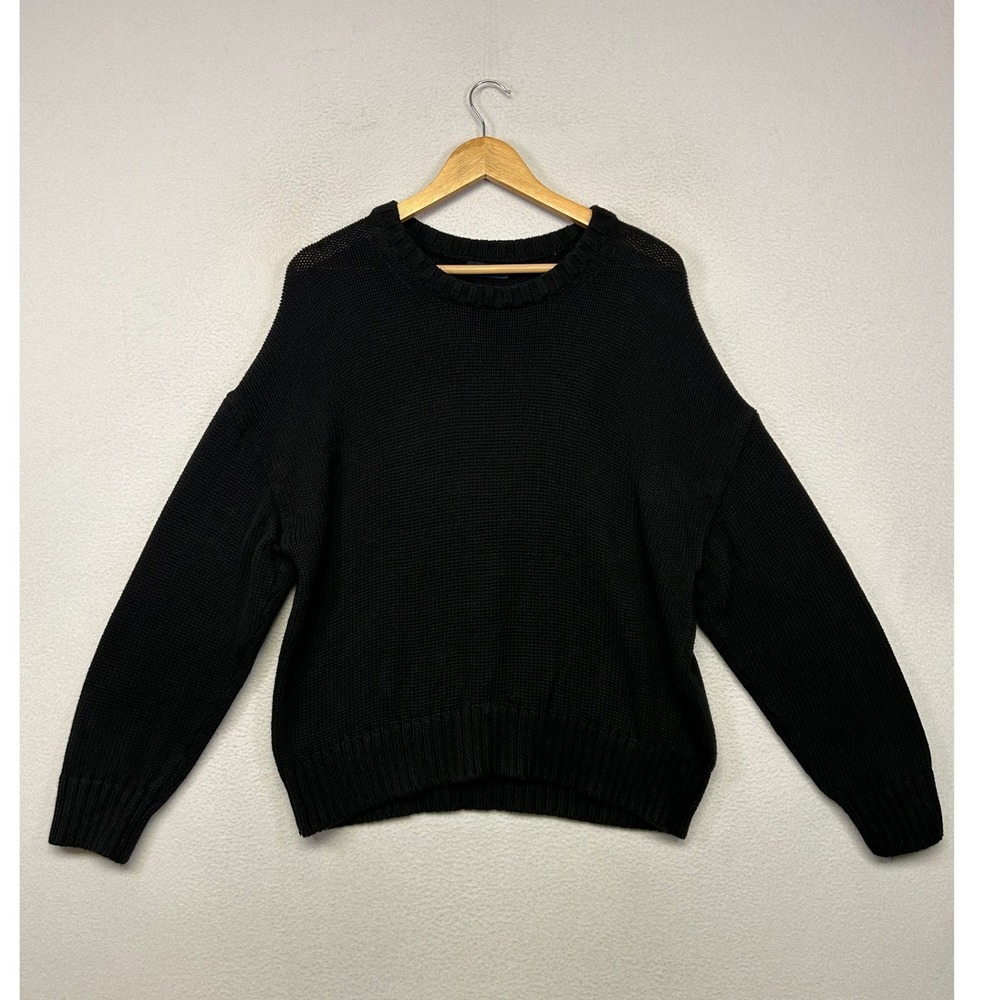Gap Minimalist Shaker Stitch Womens Large Black Drop Shoulder Crewneck Sweater
